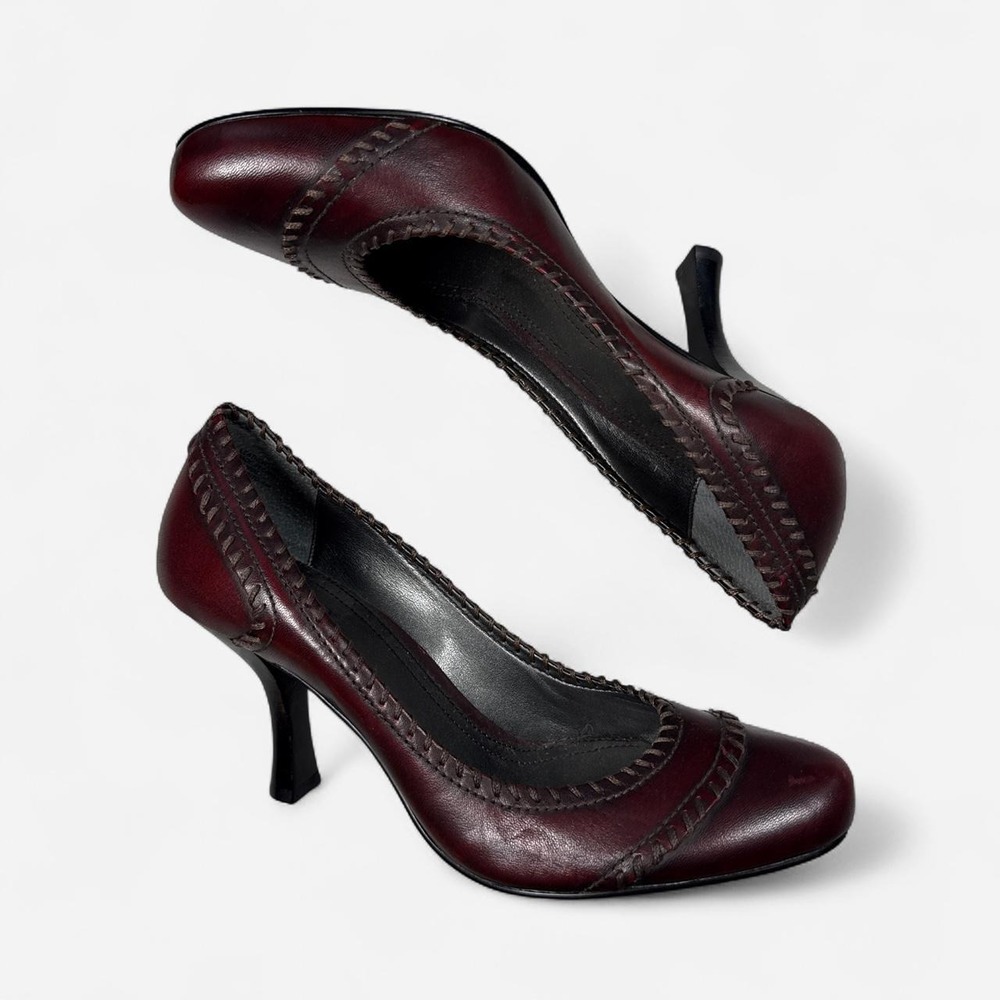 Franco Sarto oxblood leather whipstitch heel pumps, women's 8
